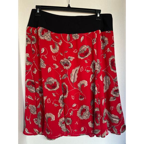 Jones Wear Red Black Floral Chiffon Lined Flare Skirt Size XL - Picture 1 of 8